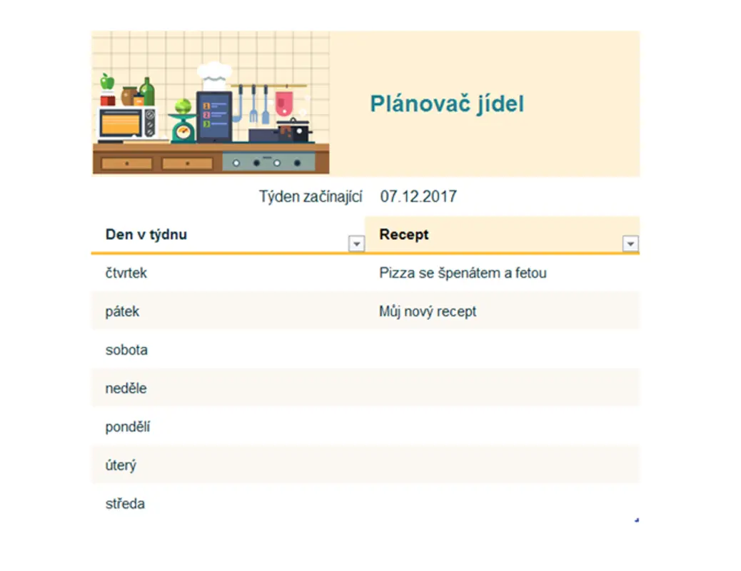 Týdenní plánovač jídel  modern simple