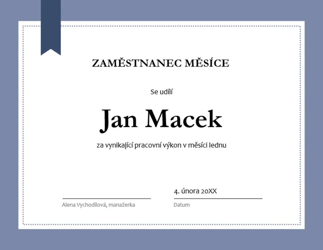 Certifikát pro zaměstnance měsíce blue modern-simple