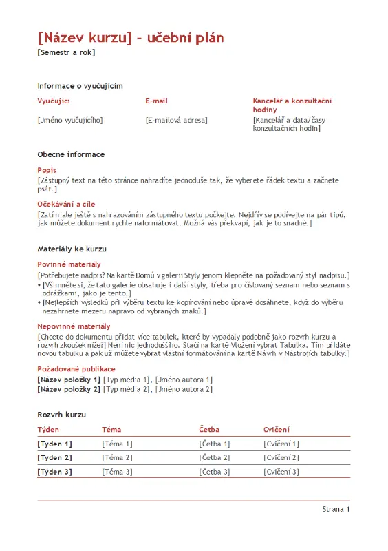 Učební plán (barevný) red modern simple
