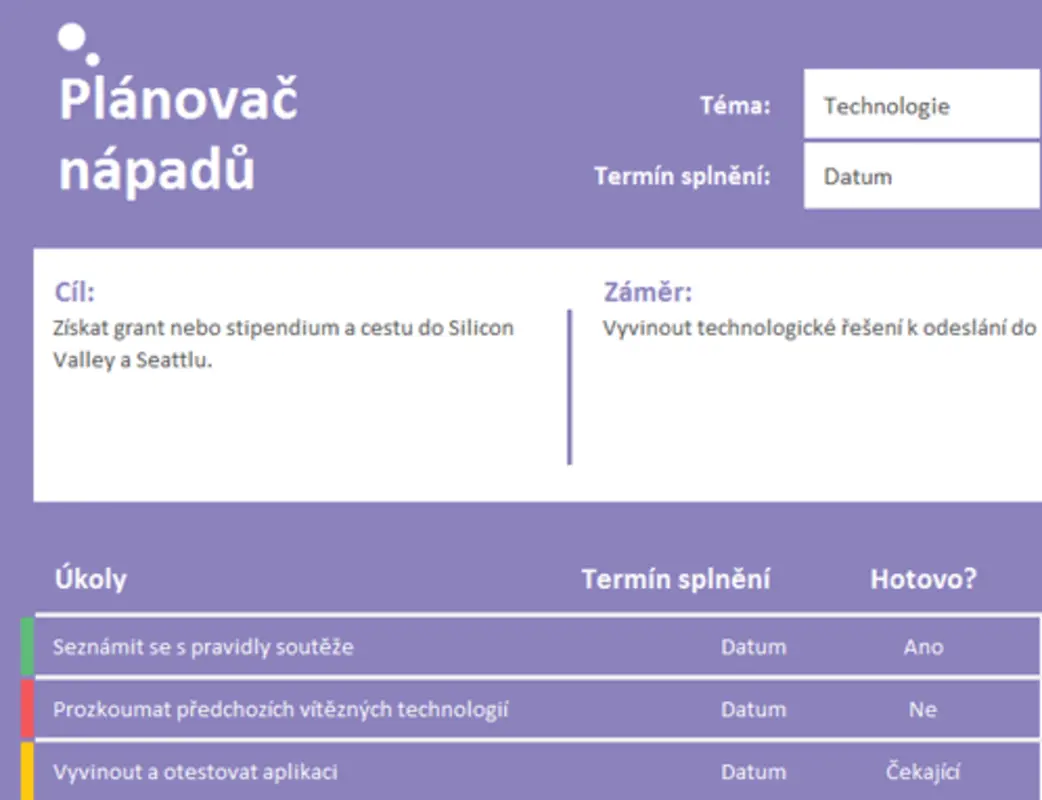 Plánování nápadů (úkolů) purple modern-simple