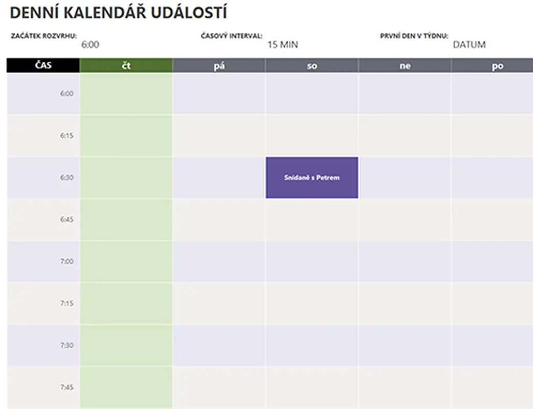 Denní kalendář událostí