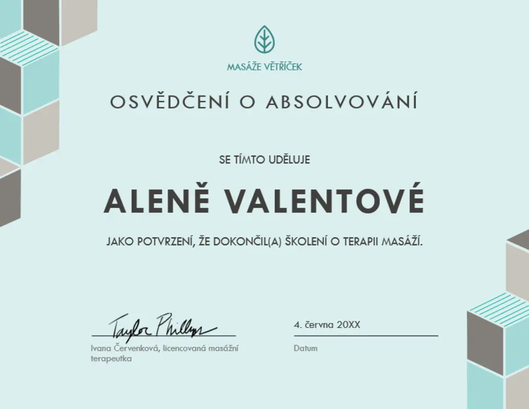 Osvědčení o absolvování blue modern-geometric