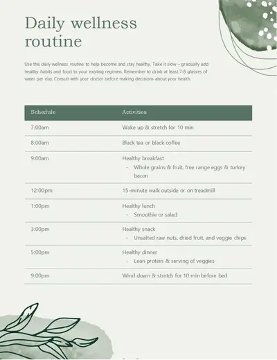 Daily wellness routine green organic simple
