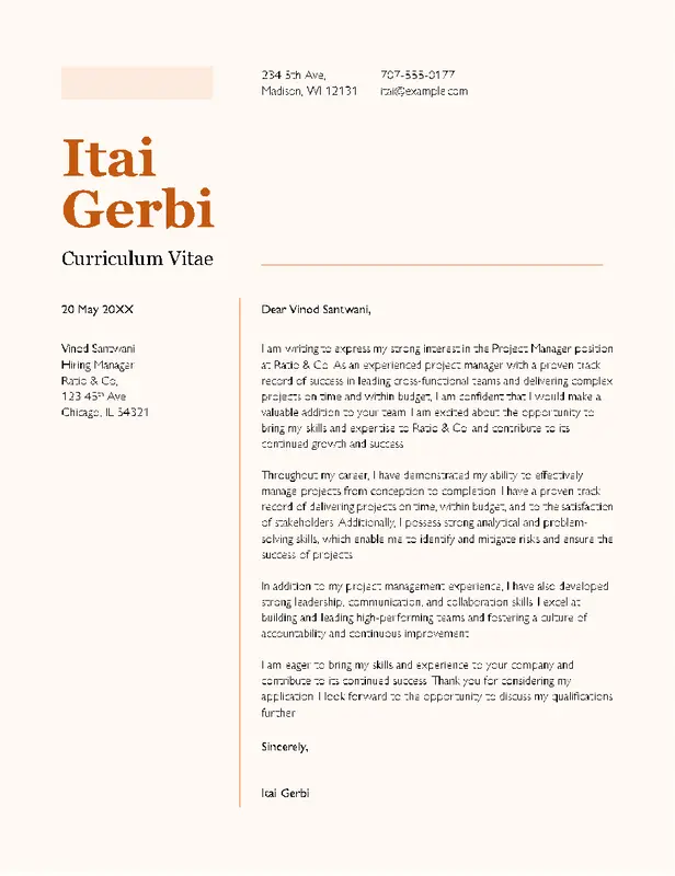 CV Cover letter orange modern color block