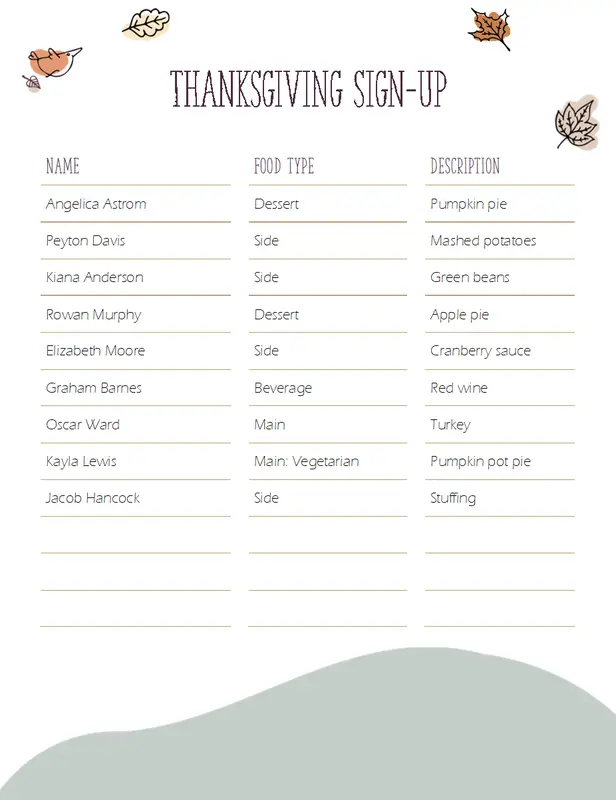 Thanksgiving sign-up brown whimsical line