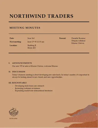 Bold meeting agenda brown organic simple
