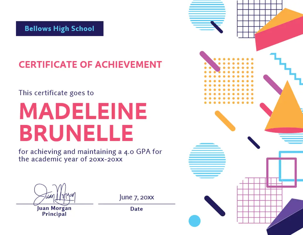 School certificates pink modern geometric