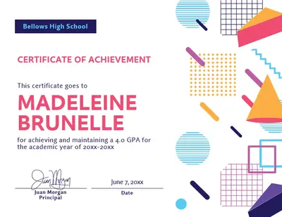 School certificates pink modern geometric