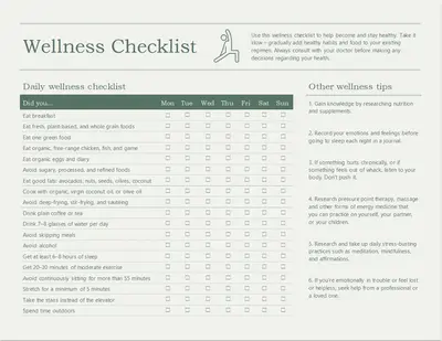 Wellness checklist green modern simple