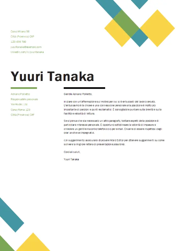 Lettera di presentazione in stile geometrico green modern geometric