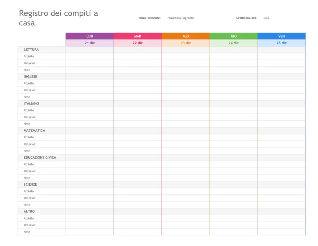 Registro dei compiti a casa modern simple