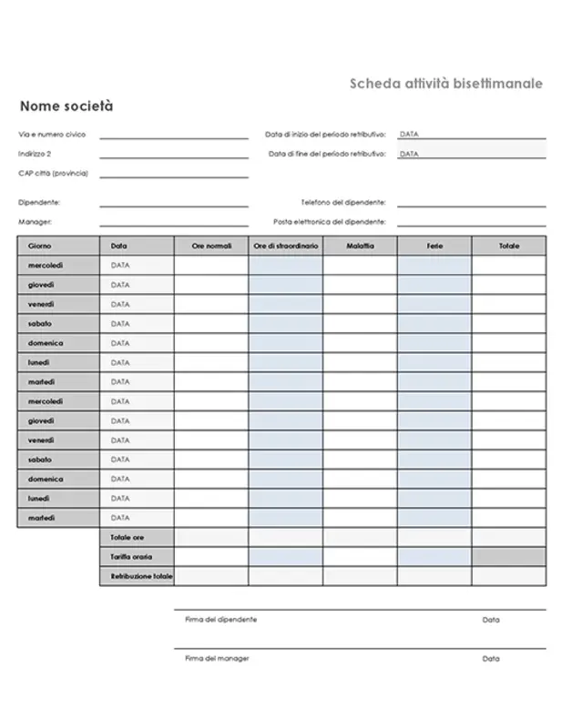 Scheda attività bisettimanale con assenze per malattia e ferie gray modern simple