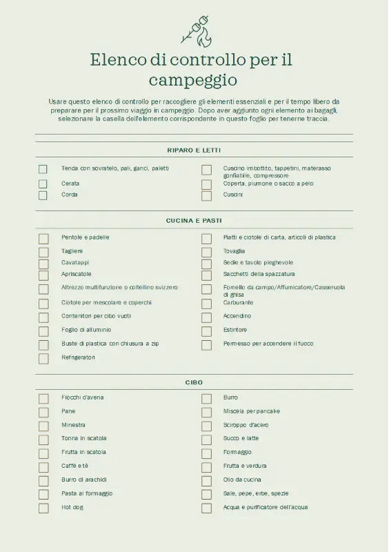 Elenco di controllo per il campeggio green modern simple