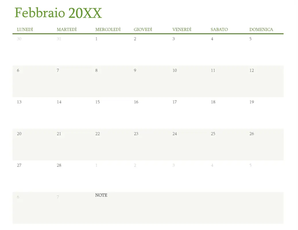 Calendario per qualsiasi anno (1 mese per scheda) modern-simple