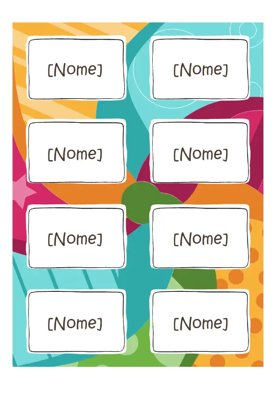 Badge dei nomi (progettazione brillante, 8 per pagina, funziona con Avery 5395 e simili) whimsical color block
