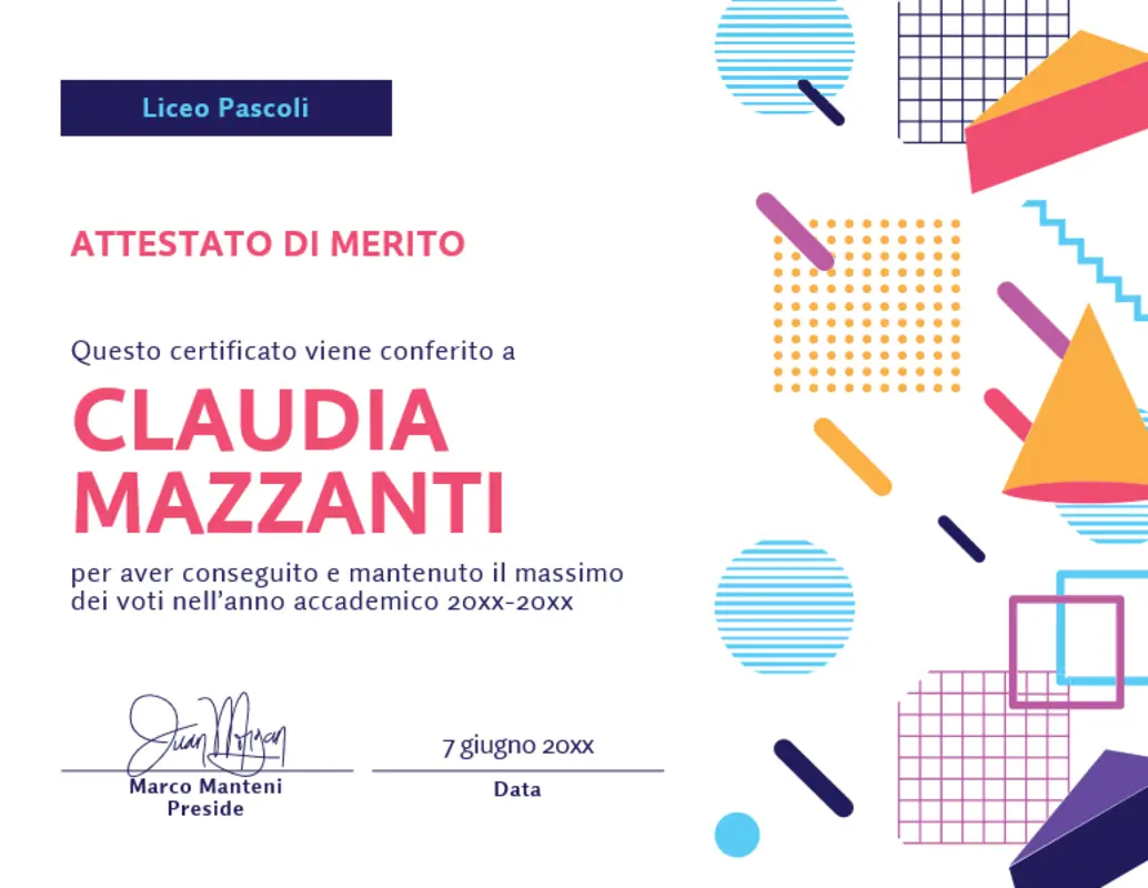 Attestati di merito scolastici pink modern geometric
