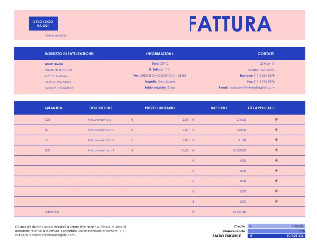 Fattura di vendita per piccole aziende pink modern simple