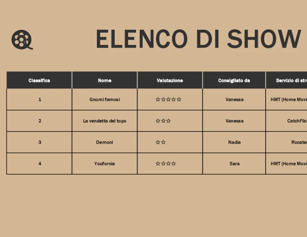 Elenco di programmi in streaming brown modern simple