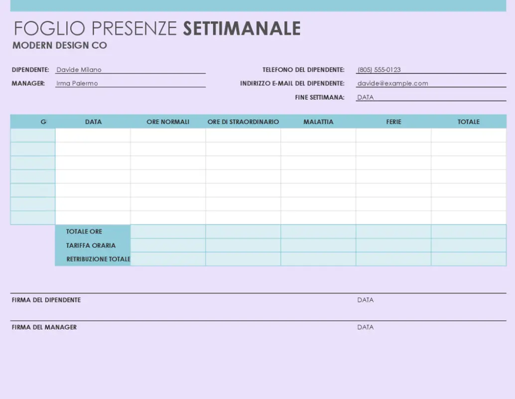 Scheda attività settimanale (21,6 x 27,9 cm, verticale) purple modern simple