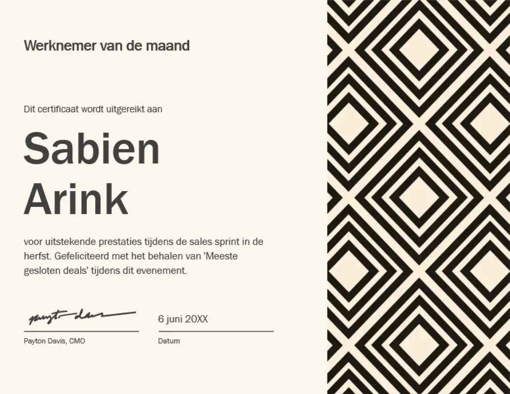 Certificaat voor de werknemer van de maand  yellow modern-geometric