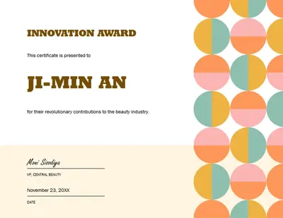 Innovation award certificate vintage retro