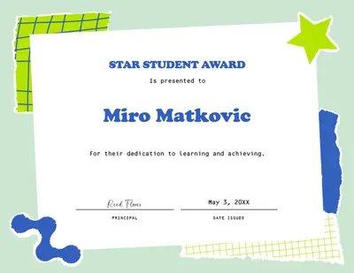 Student achievement award certificate green vintage retro